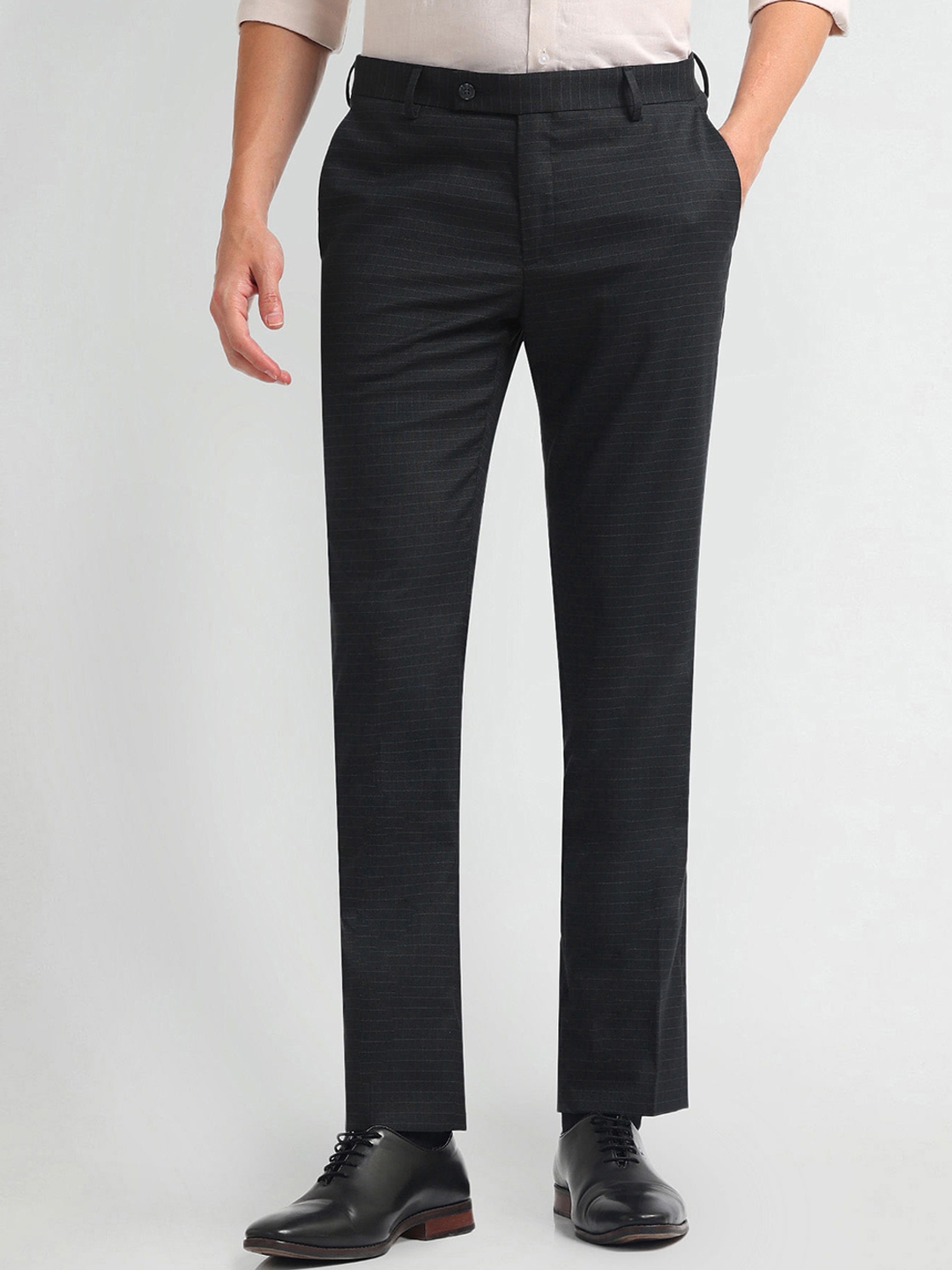 Buy Arrow Men Tapered Fit Checked Formal Trousers - Trousers for Men ...