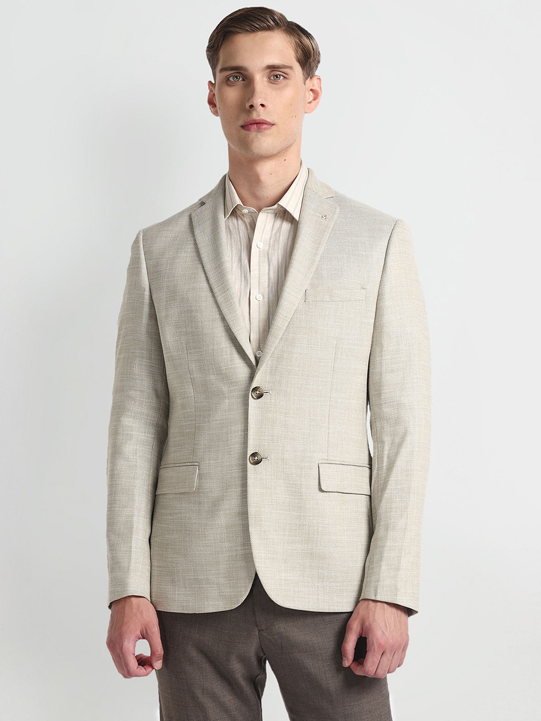 Men's Blue Slim-Fit Notched Lapel Dobby Single Breasted Blazer main image 0
