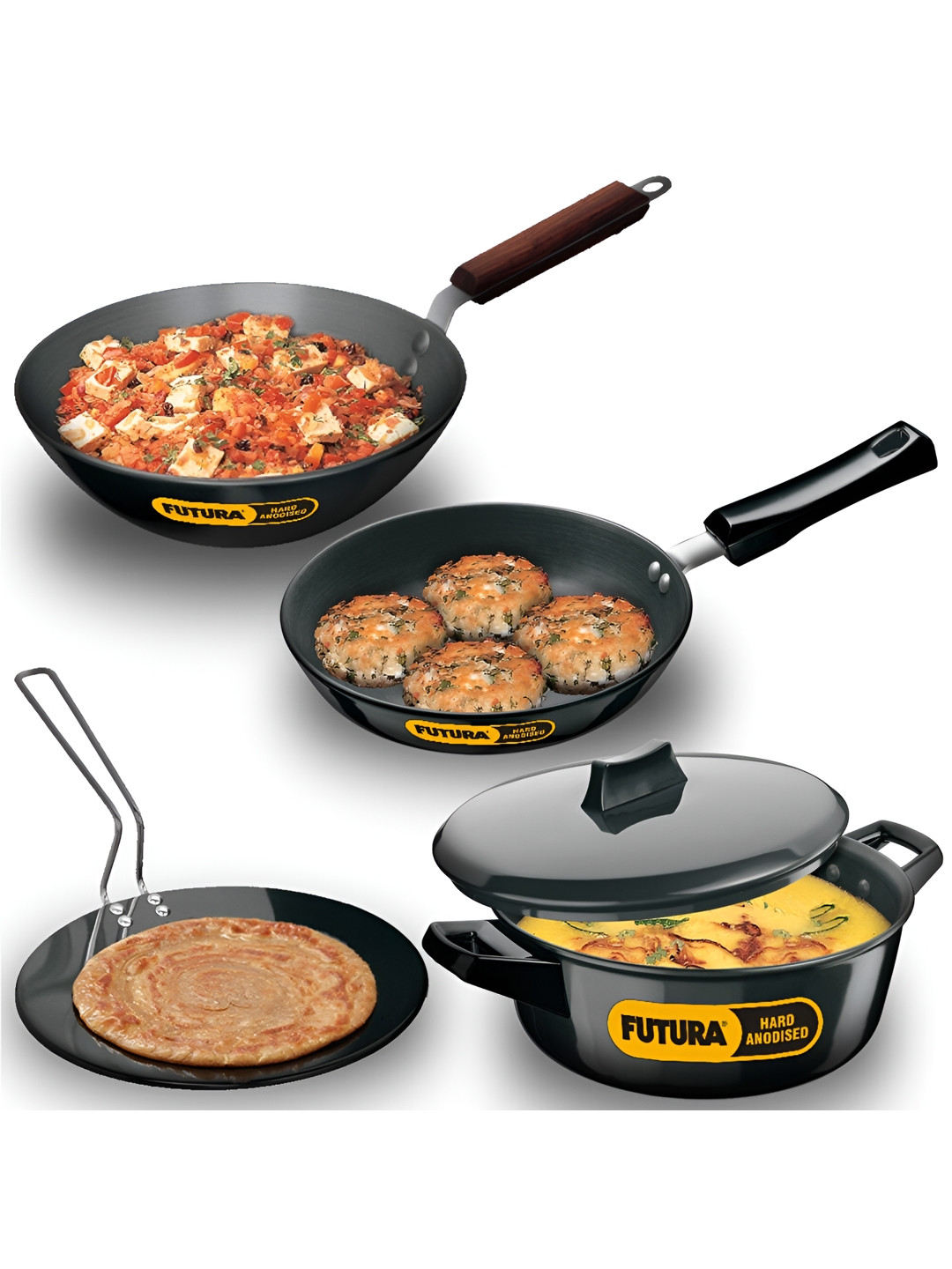 Buy Hawkins Set Of 4 Black Futura Cookware Set Cookware Set for