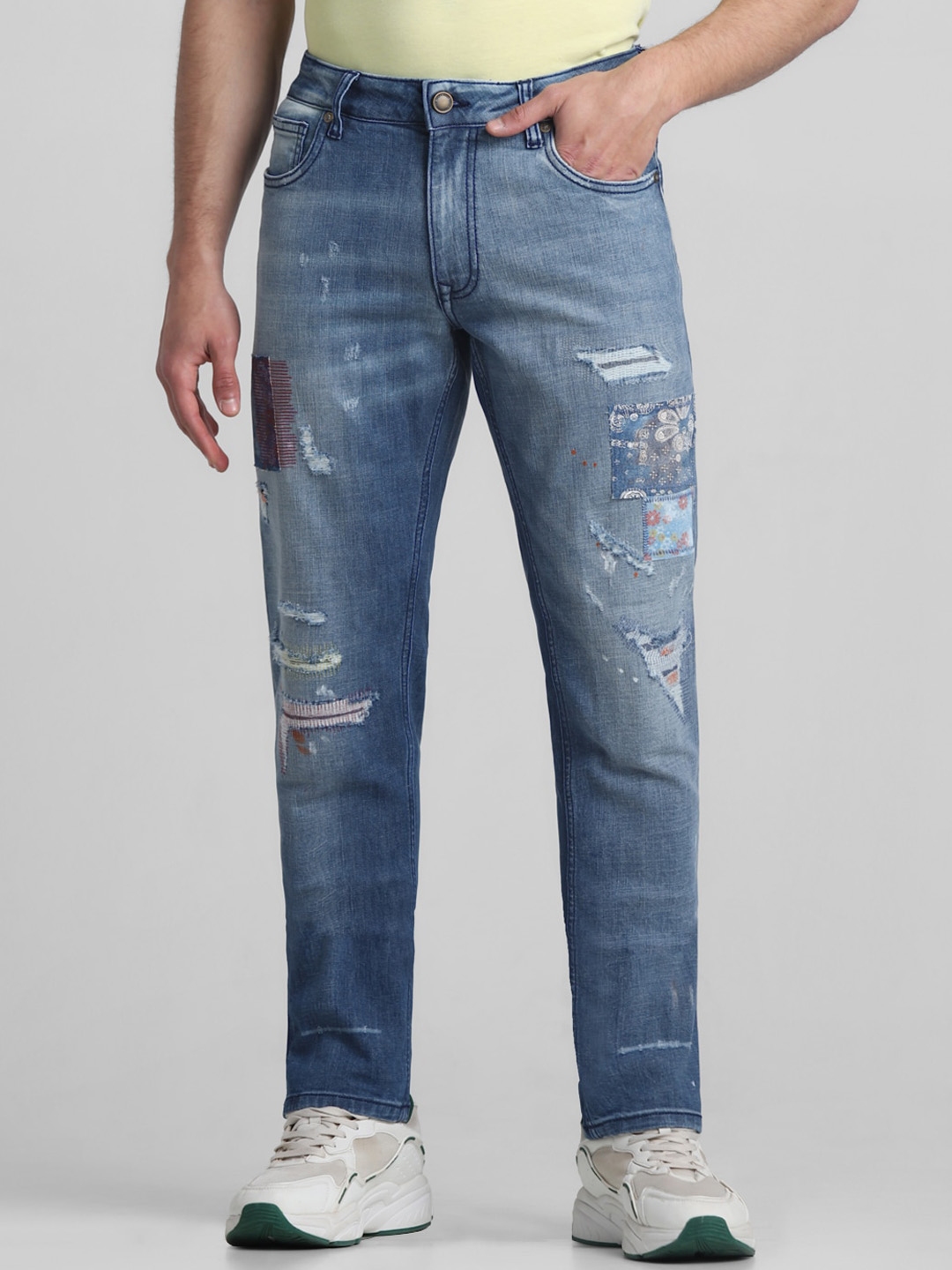 Buy Jack & Jones Men Tim Slim Fit Low Rise Mildly Distressed Light Fade ...