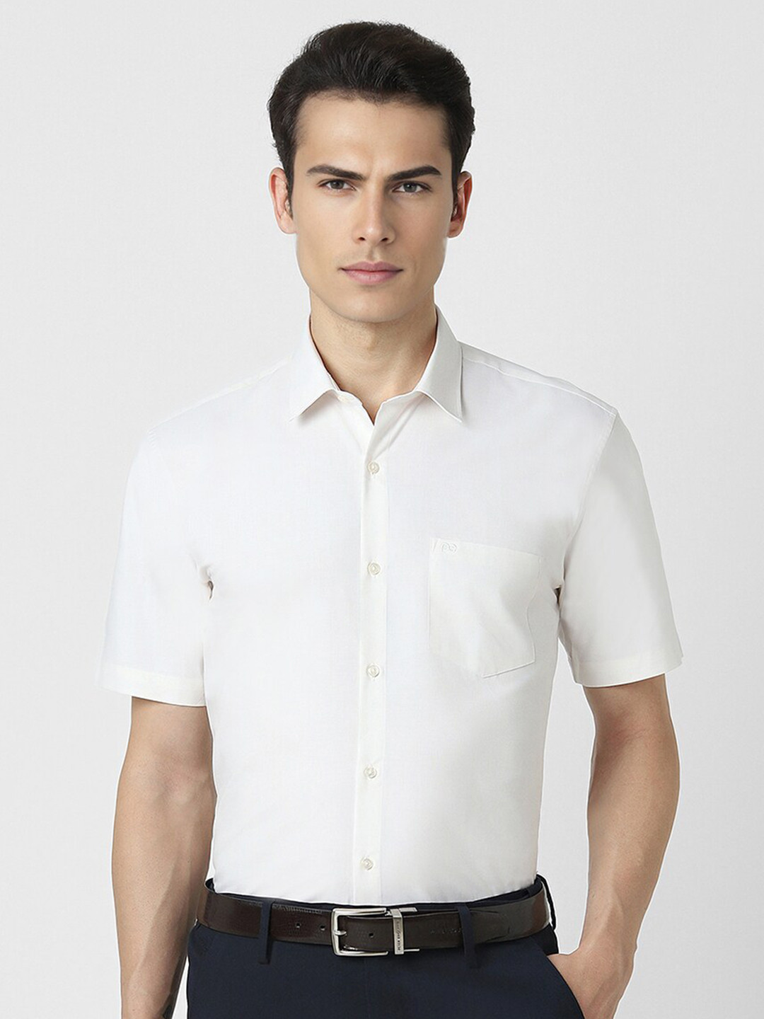 Buy Peter England Spread Collar Short Sleeves Regular Fit Formal Shirt