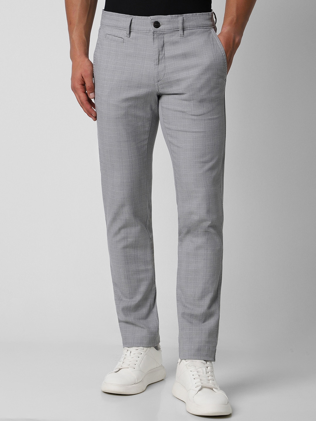 Buy Van Heusen Sport Men Textured Mid Rise Slim Fit Regular Trouser ...