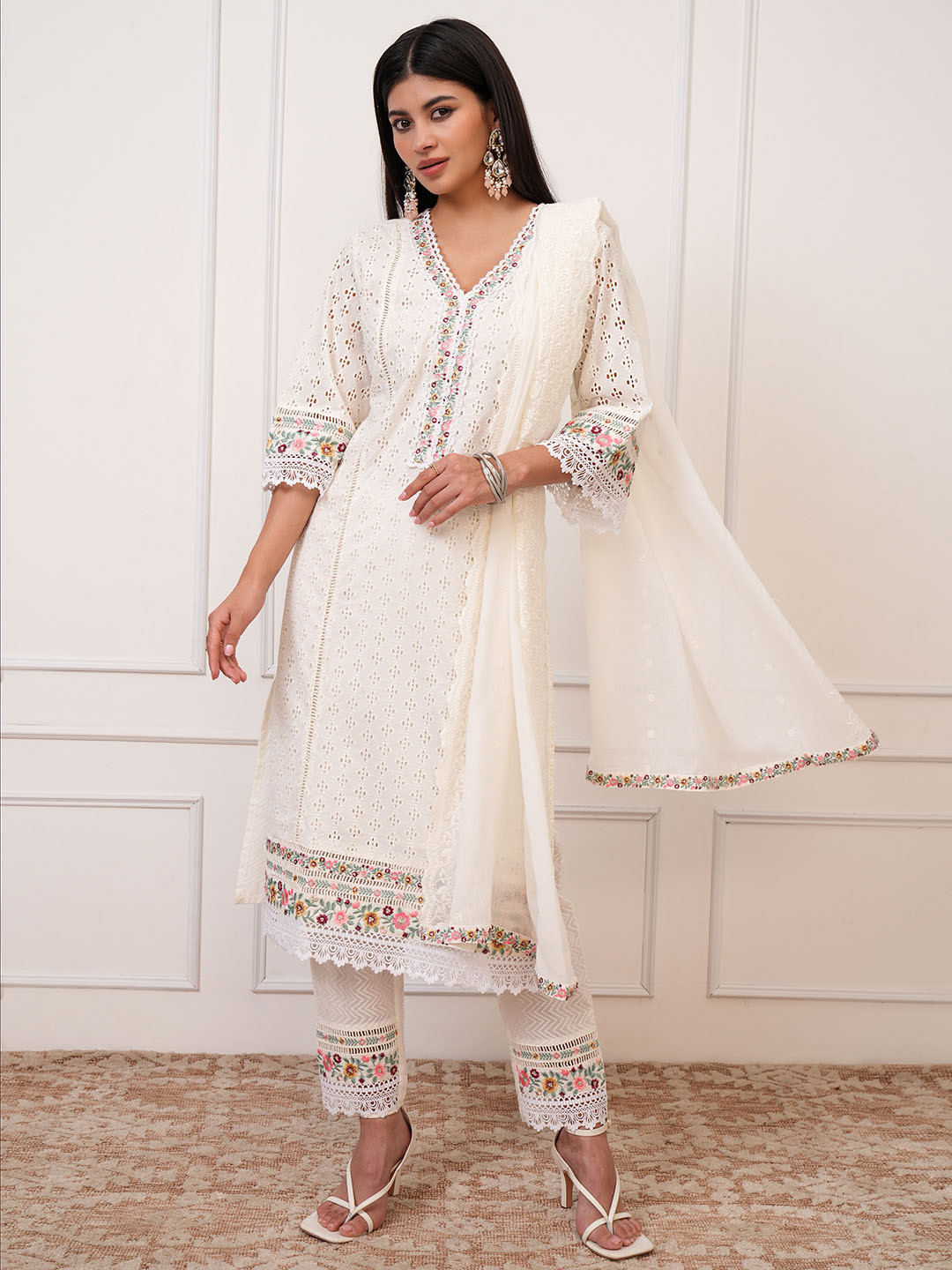 Vishudh Women Ethnic Motifs Embroidered Regular Kurta with Trousers & With Dupatta main image 0