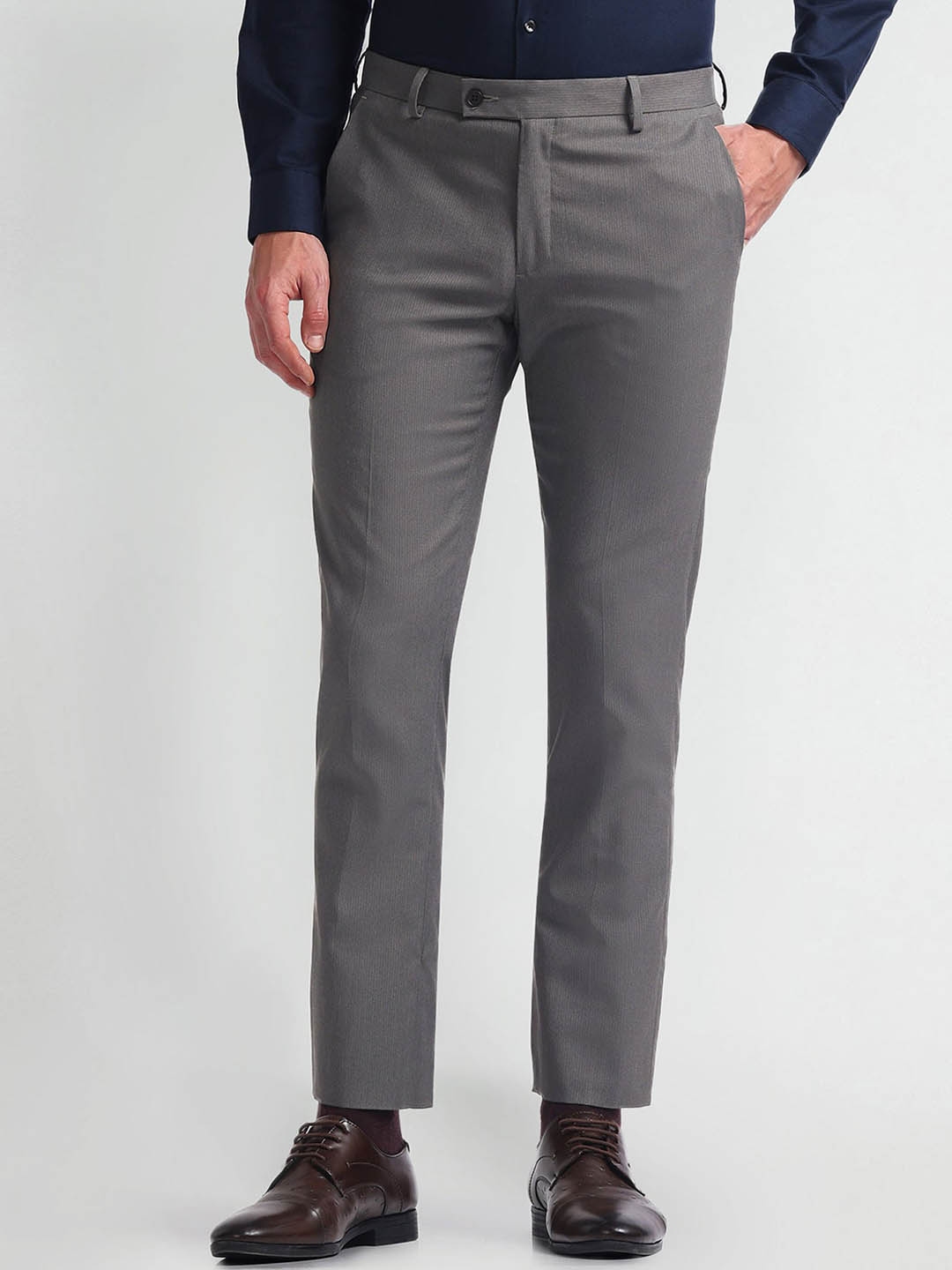 Buy Arrow Men Tapered Fit Mid Rise Plain Formal Trousers - Trousers for ...