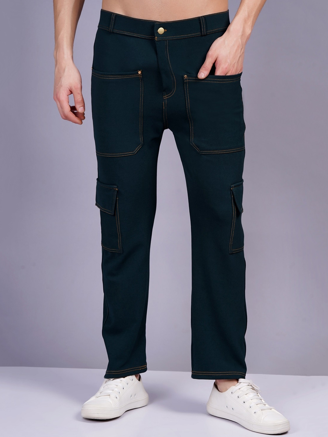Buy WE PERFECT Men Relaxed Regular Fit Mid Rise Cotton Cargos Trouser ...