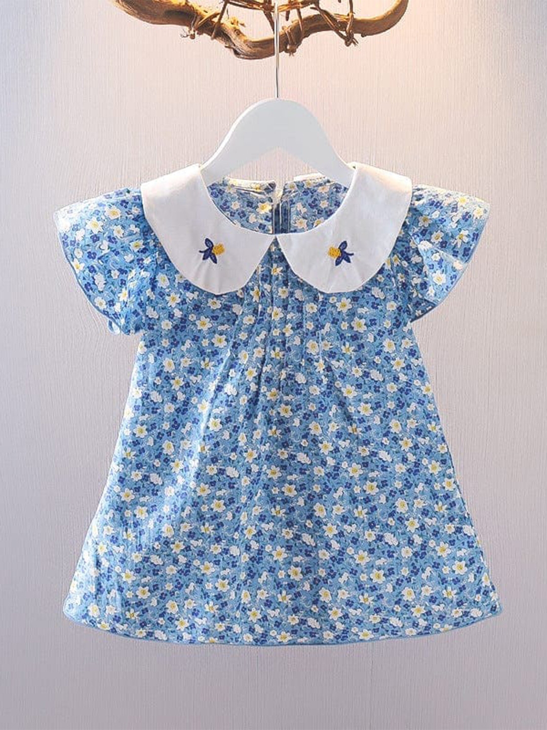 Buy INCLUD Girls Floral Print Cotton Peter Pan Collar Flared Sleeve A ...