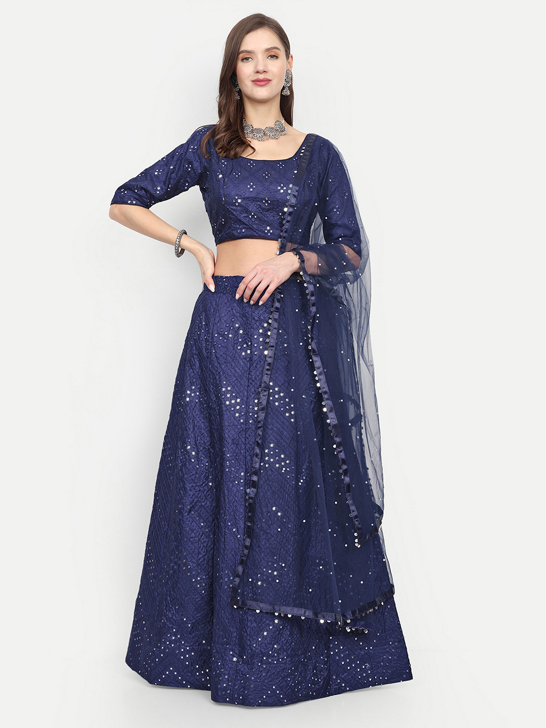 Buy Cute Fellow Embroidered Sequinned Semi Stitched Lehenga ...