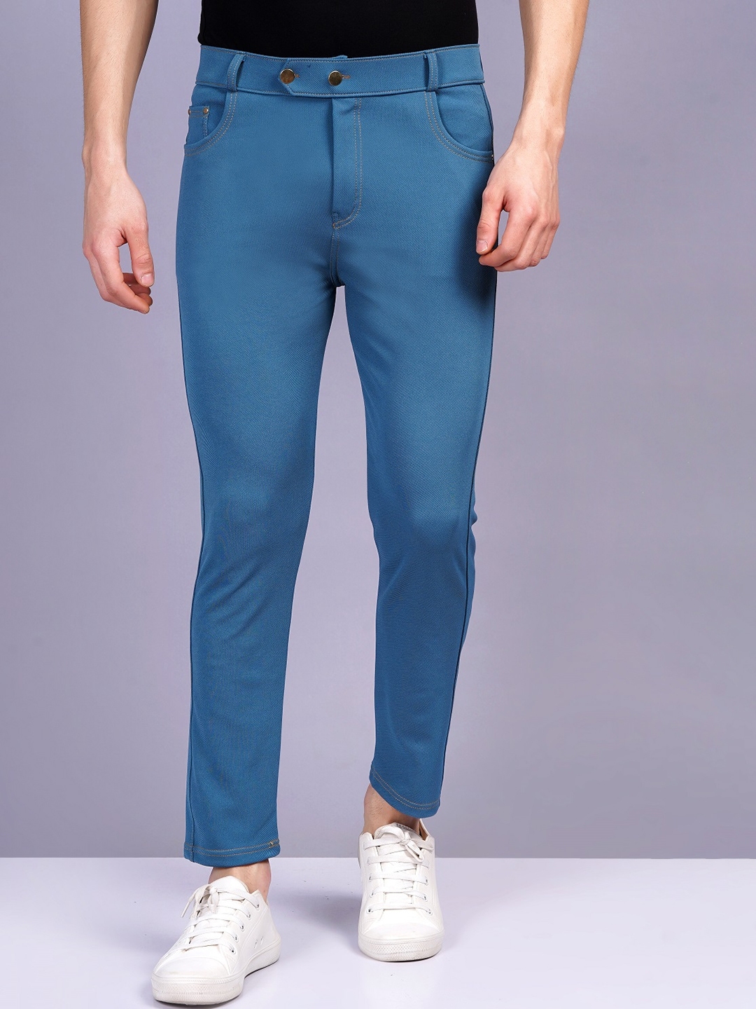 Buy WE PERFECT Men Relaxed Fit Mid Rise Twill Trousers - Trousers for ...
