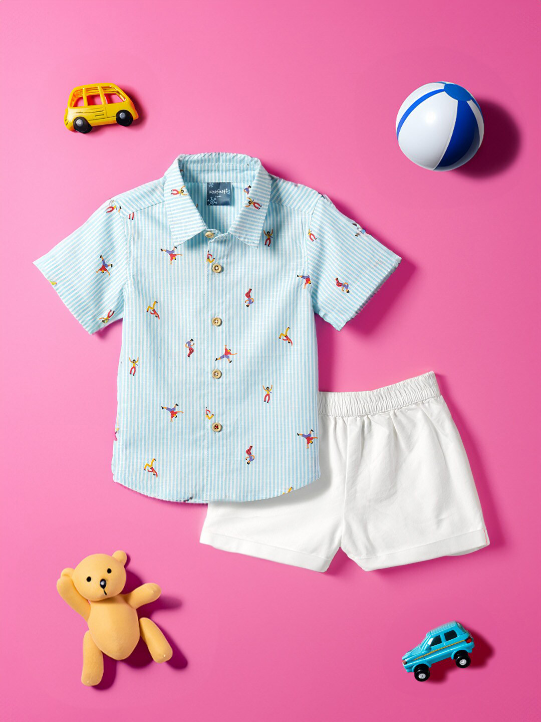 Nautinati Boys' T-shirt and Shorts Set With Embroidery| Cotton | Age 0 - 2 Years