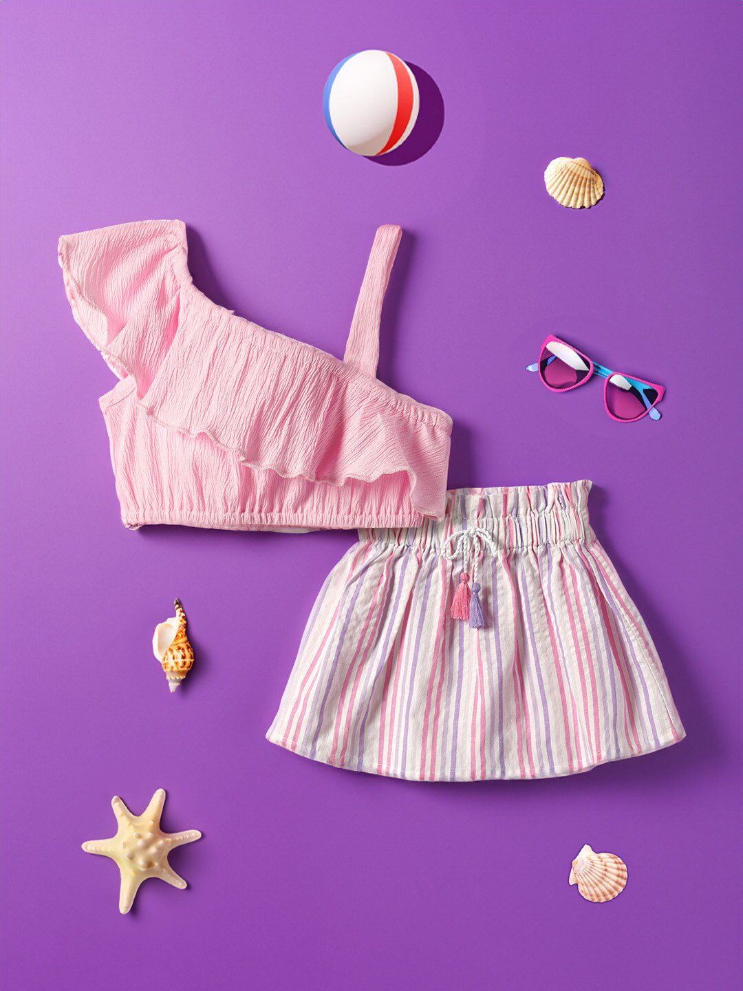Nautinati Girls' Printed Ruffle Sleeves Top with Solid Shorts