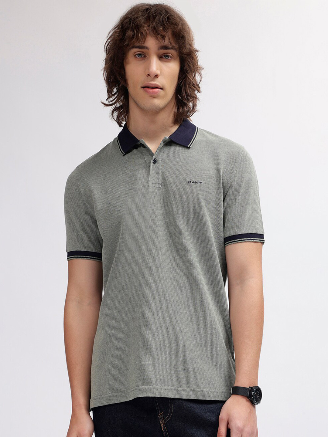 Gant Men Solid Navy Blue Polo T-Shirt main image 0