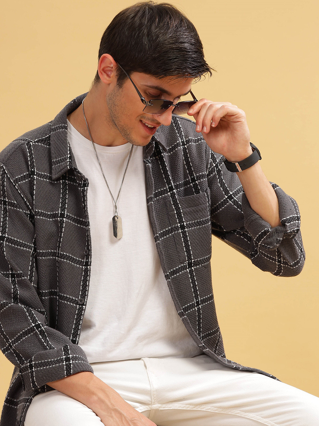 Men's Red Tartan Checks Spread Collar Regular Fit Shirt