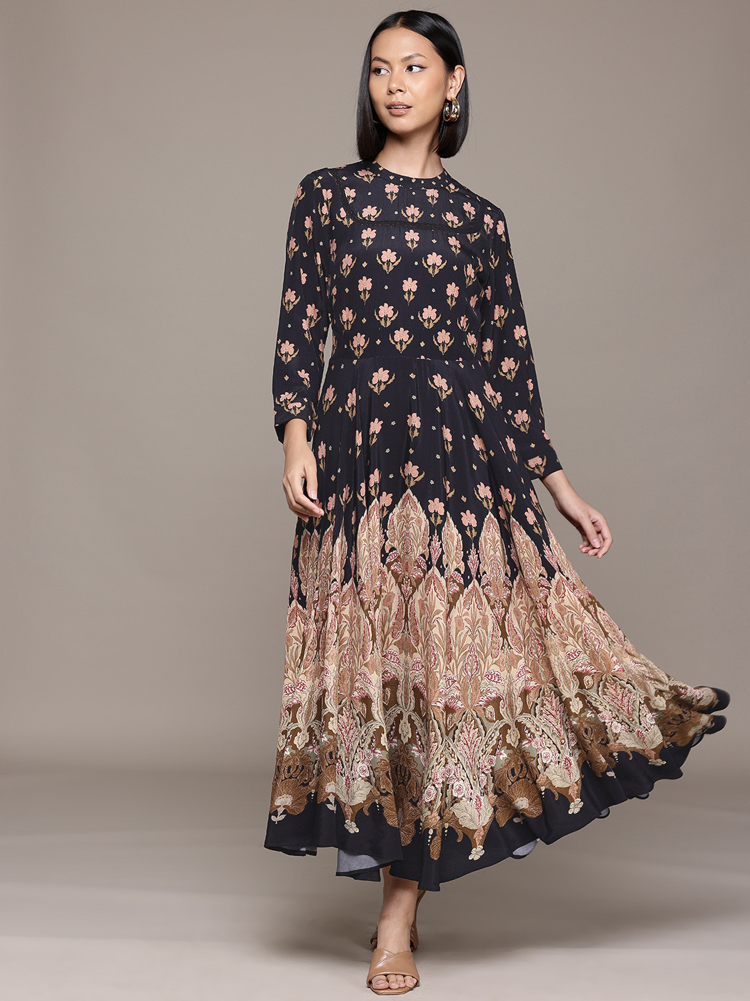 Buy Label Ritu Kumar Ethnic Motifs Print Crepe A Line Maxi Dress ...
