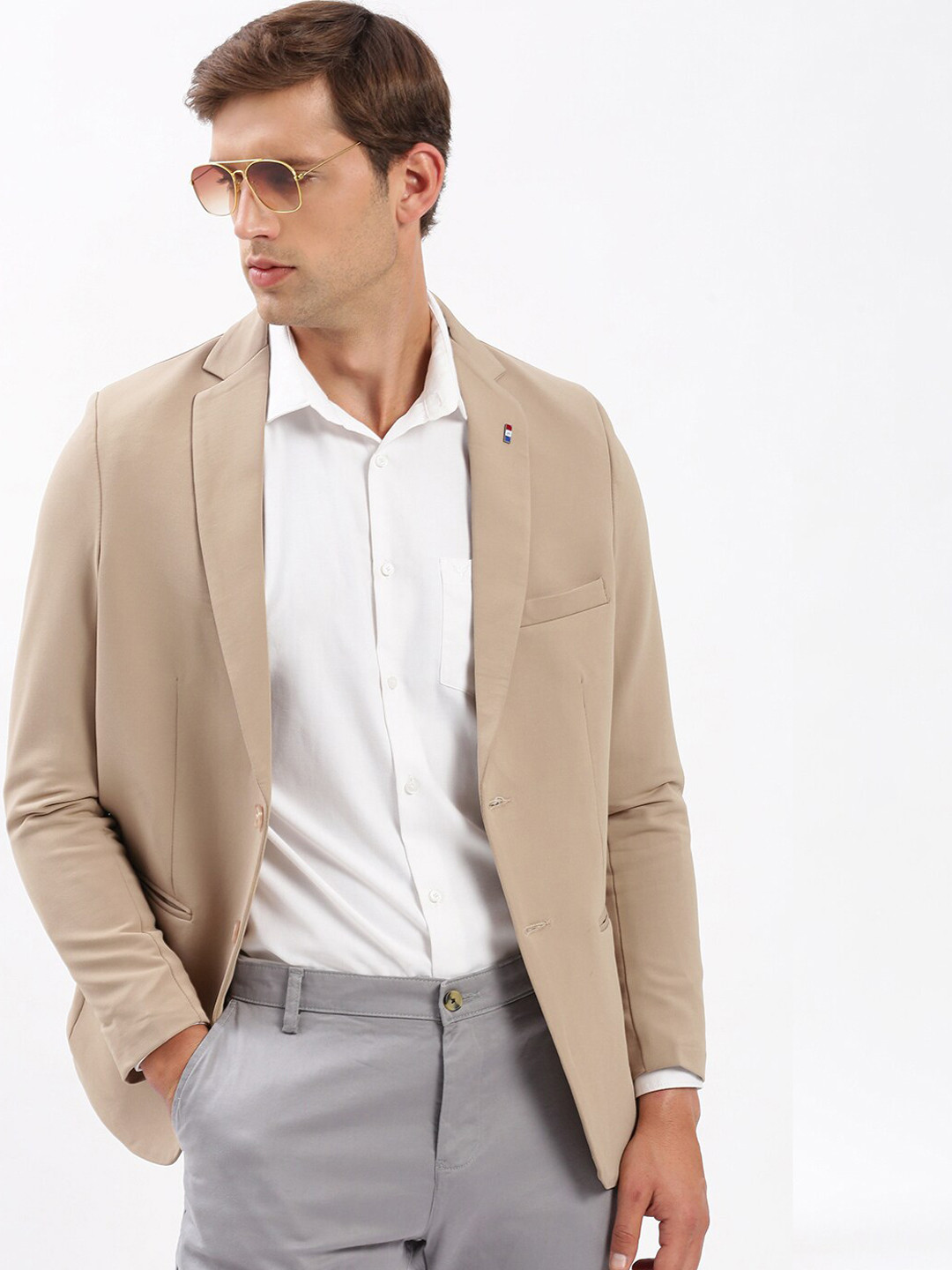 Men's Red Single Breasted Notched Lapel Collar Casual Blazer