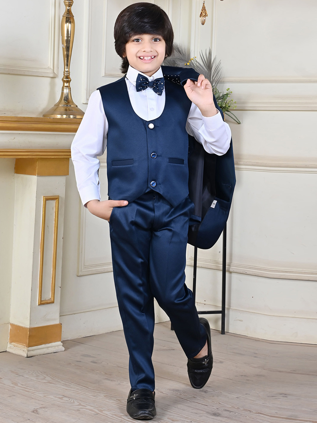 Nautinati Boys Checked 5-Piece Double-Breasted Cotton Partywear Suit