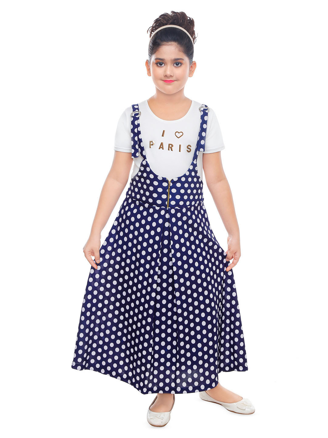 Girls Polka Dot Printed Net A-Line Dress