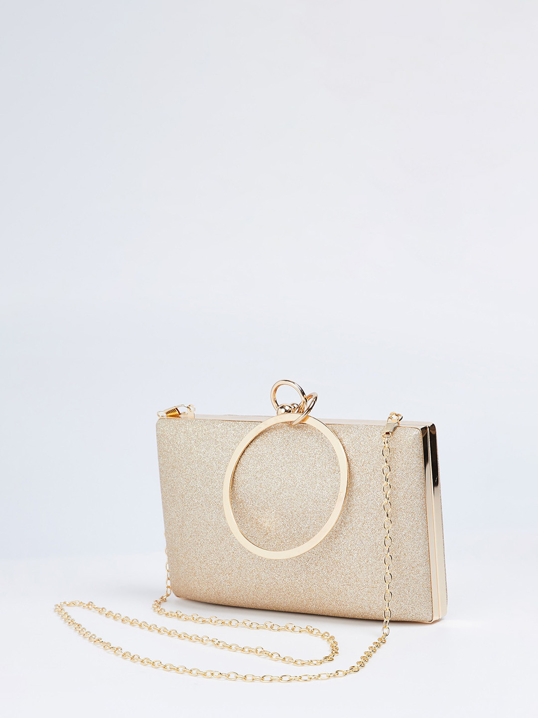Gold Embellished Box Clutch with Shoulder Strap