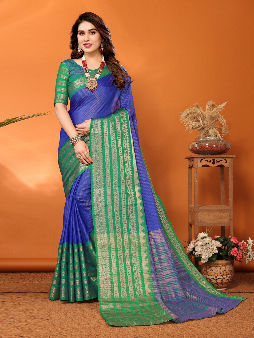 Electric Blue Handloom Zari Narayan Peth Silk Saree