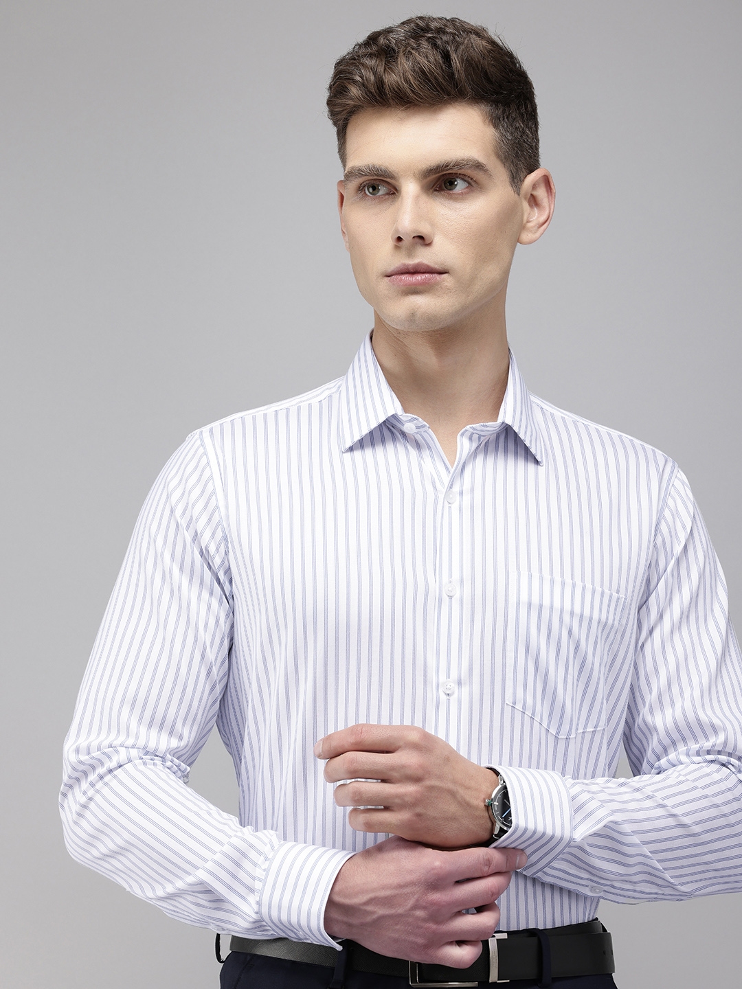Buy Van Heusen Pure Cotton Slim Fit Opaque Striped Formal Shirt ...