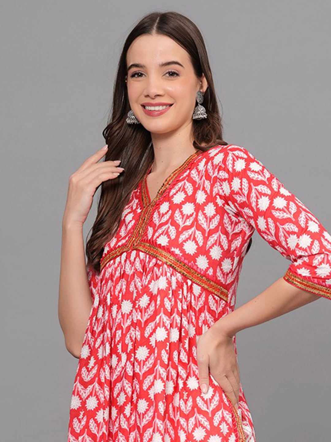 Vastraa Fusion Womens V-Neck Pure Cotton Printed Regular Fit Short Kurti With Bell Sleeves main image 0