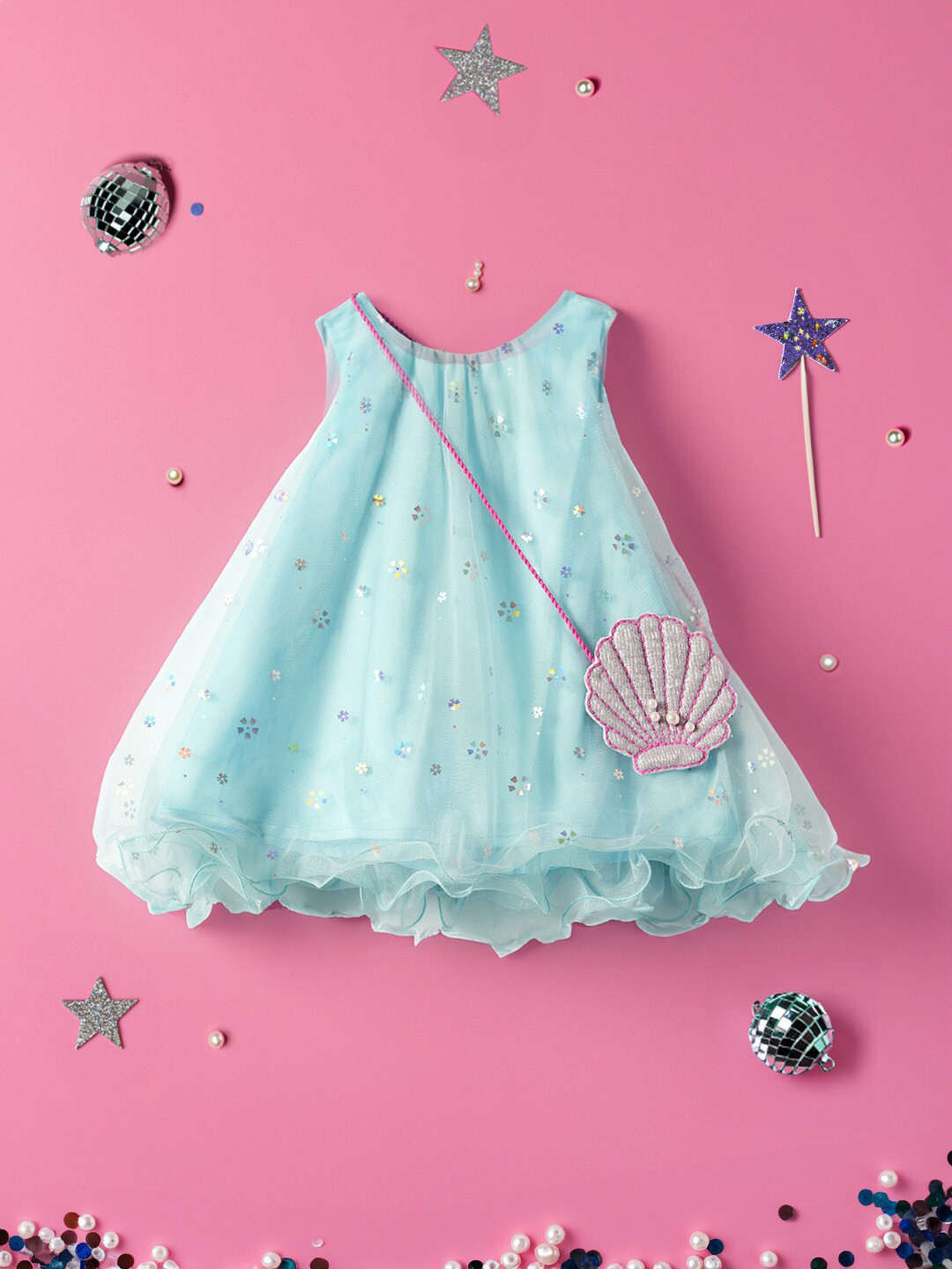 Buy Nauti Nati Girls Embellished Net Tulle A Line Dress With Sling Bag ...