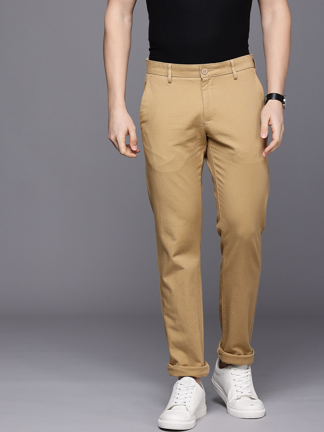 Buy Allen Solly Men Textured Smart Slim Fit Chinos Trousers - Trousers ...