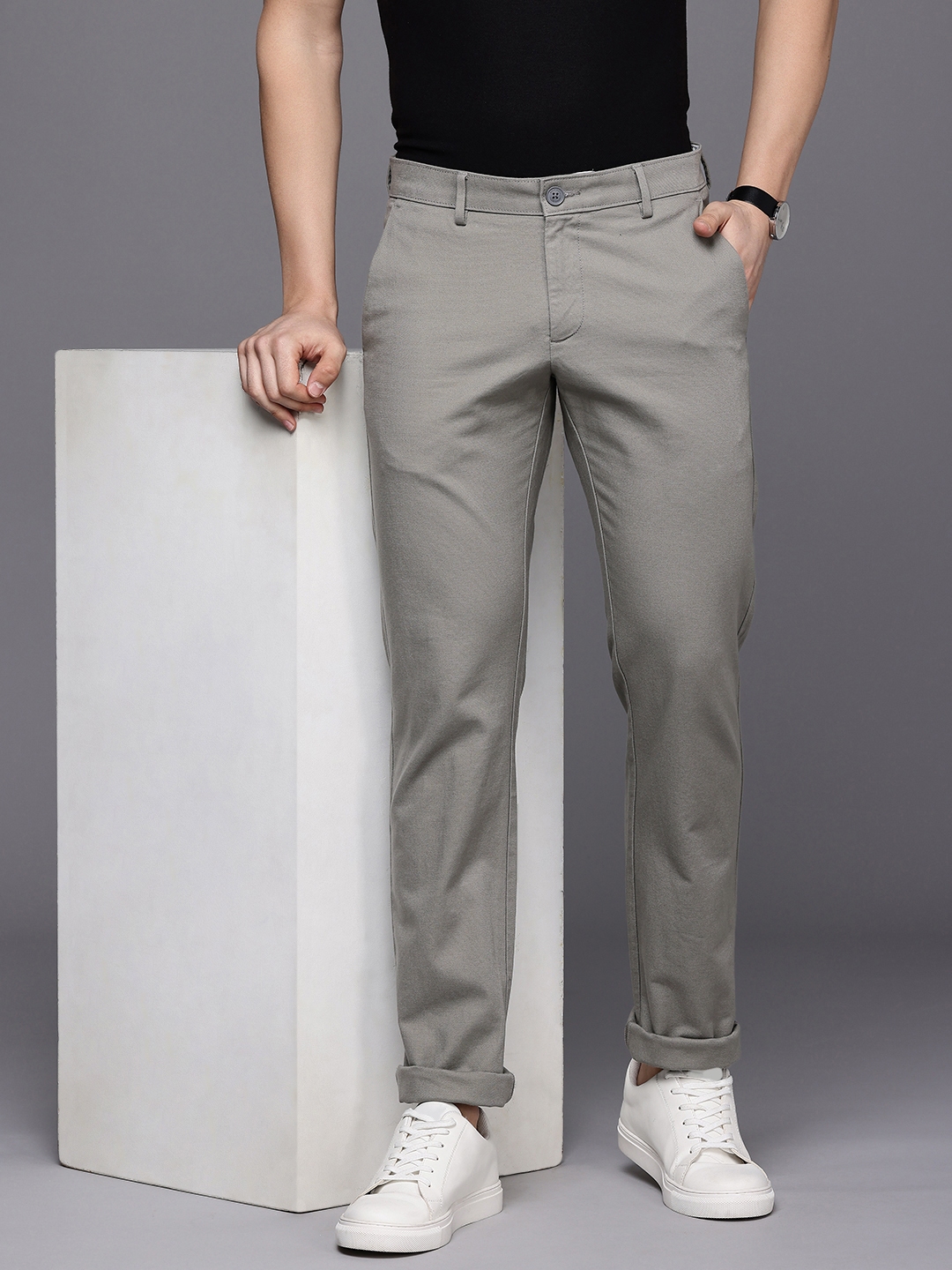 Buy Allen Solly Men Textured Smart Slim Fit Chinos Trousers - Trousers ...