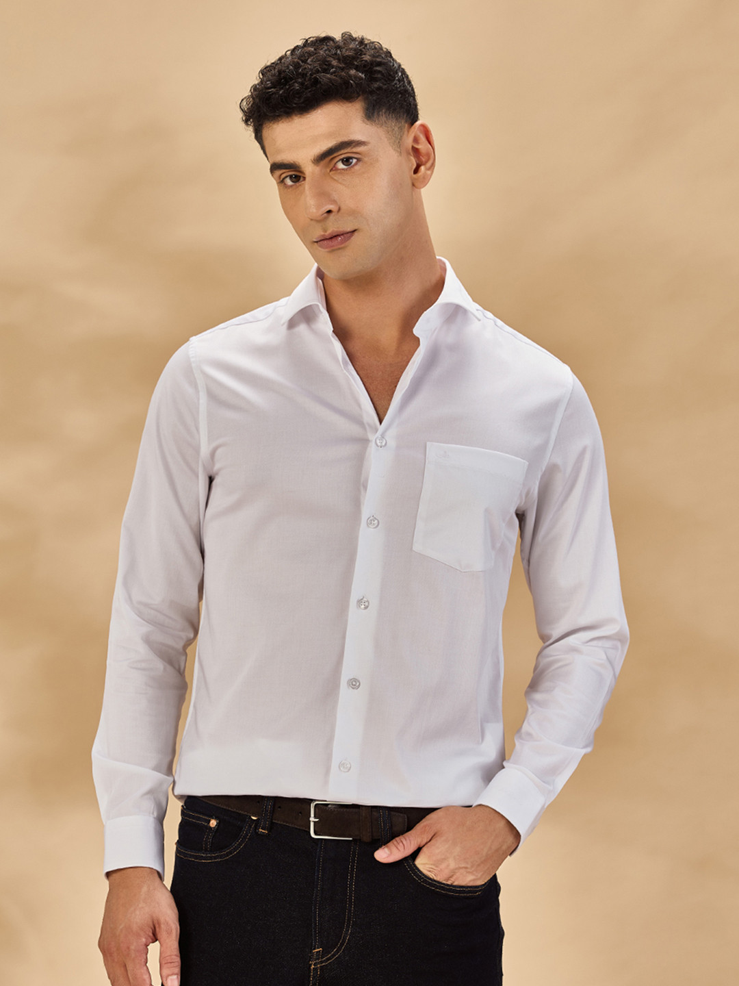 Verno Men's Slim Fit Black Dress Shirt with Spread Collar main image 1