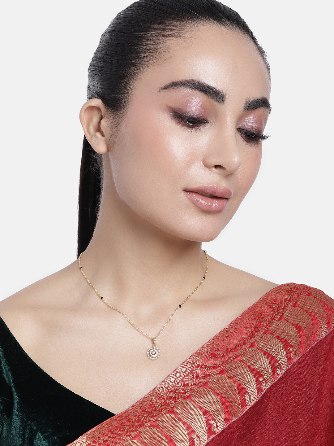 Buy ABDESIGNS Gold Plated American Diamond & Beaded Mangalsutra