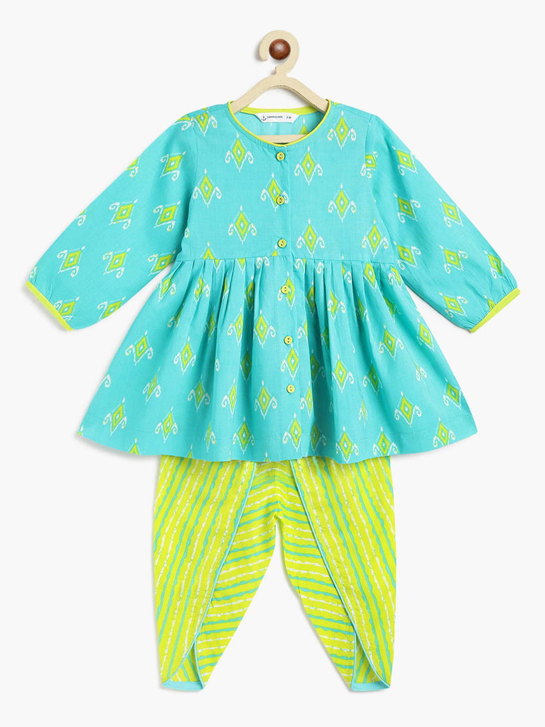 Campana Girls Nihira Flared Kurta - Floral Kanthawork - White & Yellow main image 0