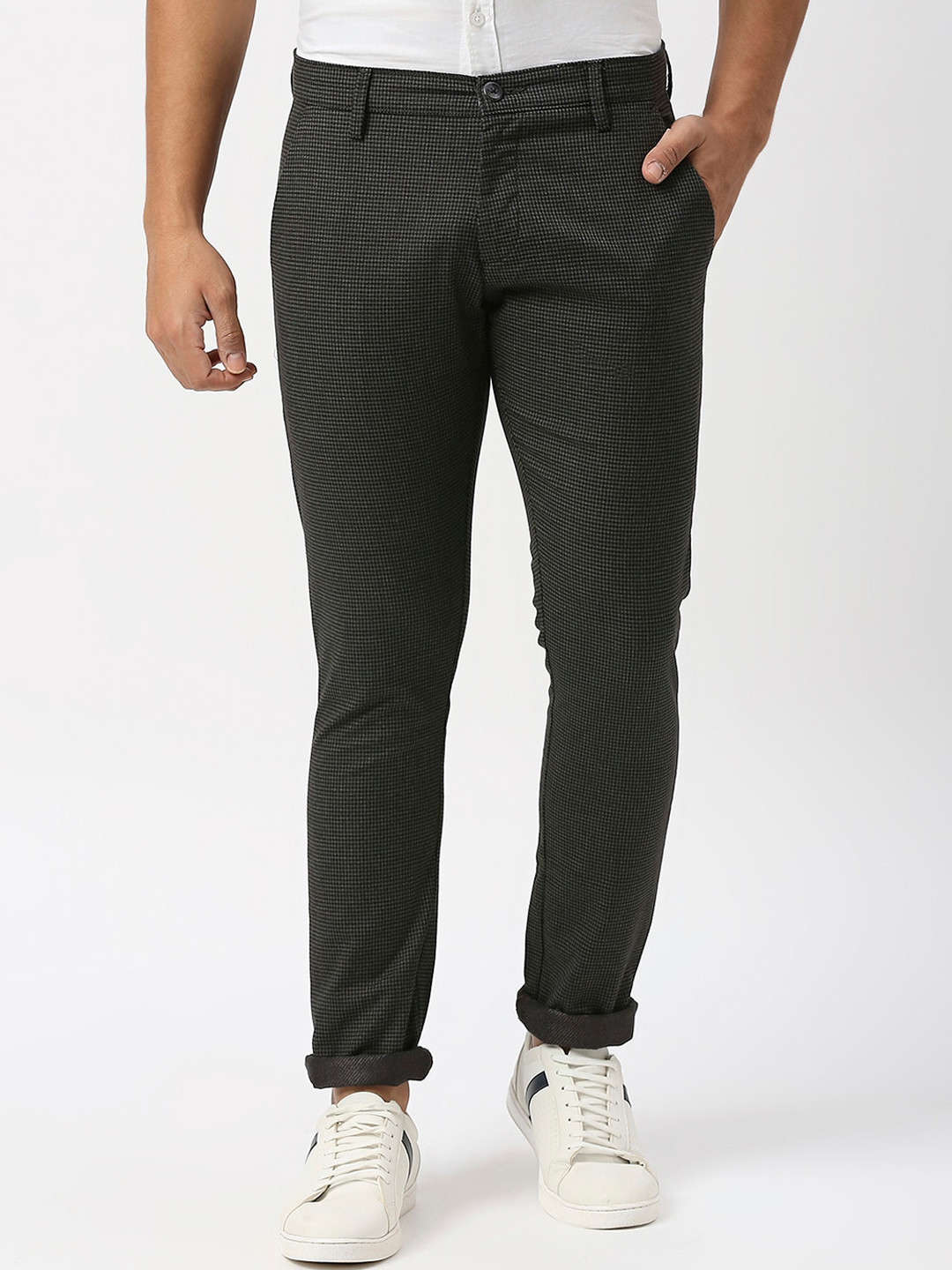 Buy Berkshire Men Checked Smart Slim Fit Easy Wash Formal Trousers ...