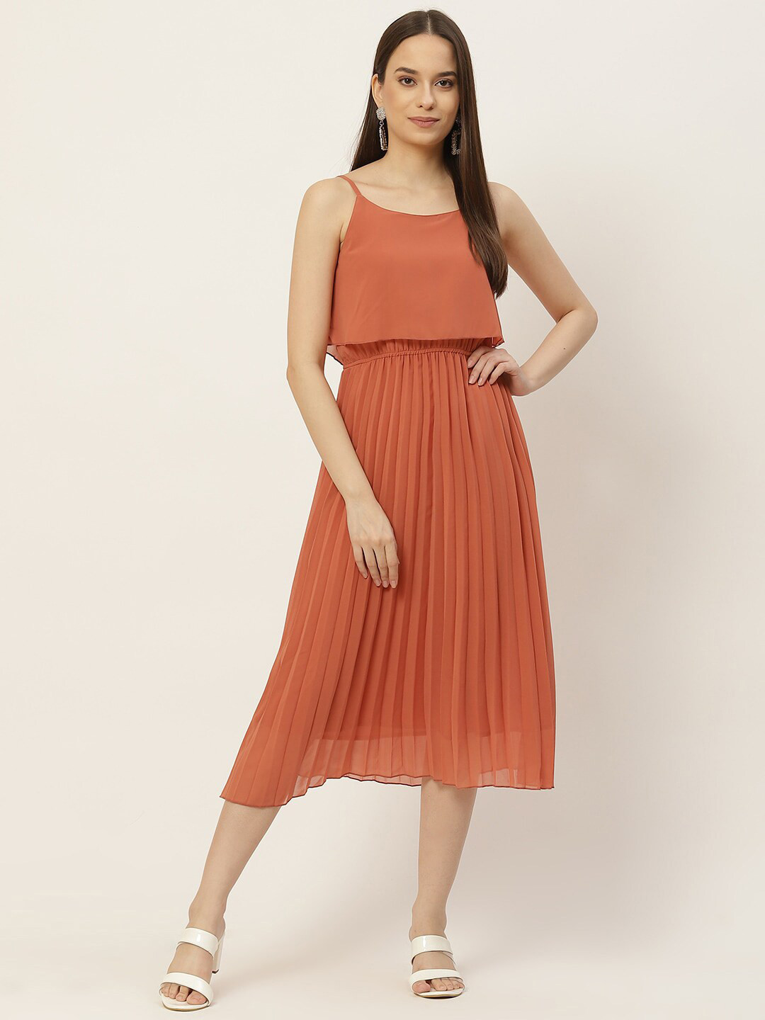 Girls Tie Dye Shoulder Strap Georgette Fit Flare Midi Dress