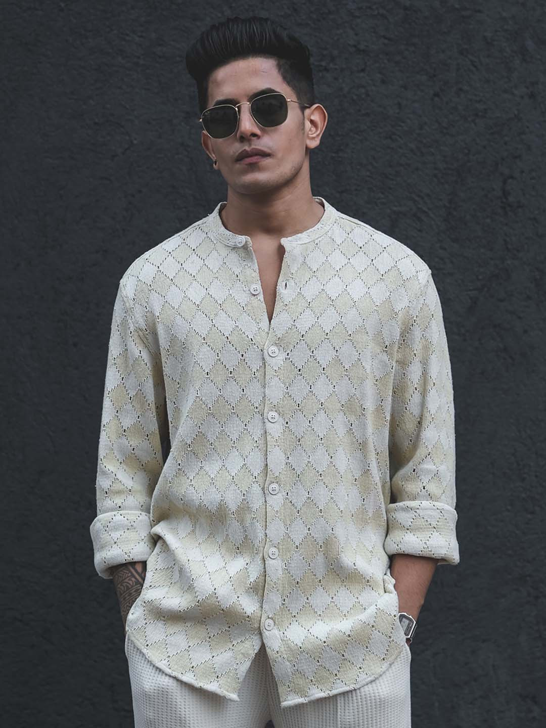 Striped Semi Sheer Casual Shirt For Men