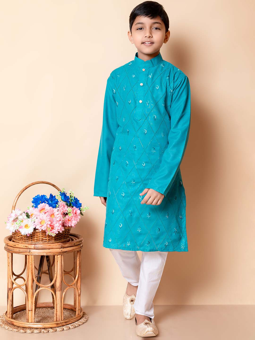 Boys Ethnic Wear, Lavender Embroidery Kurta set main image 0