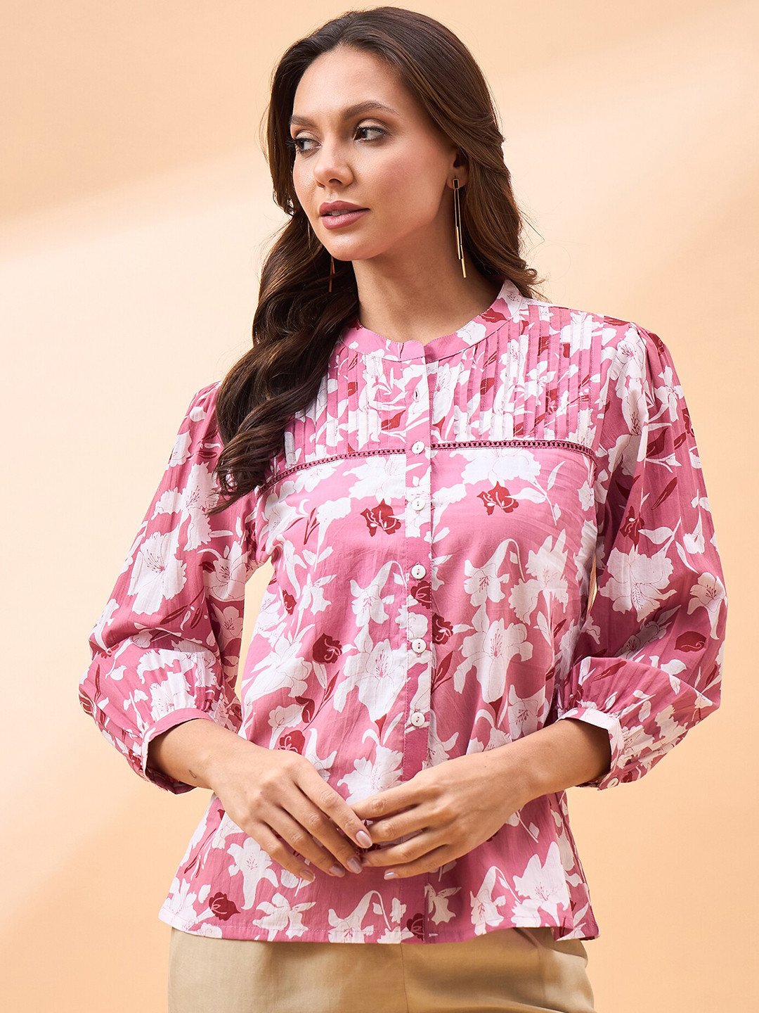 Floral Print Cotton Shirt Style Top