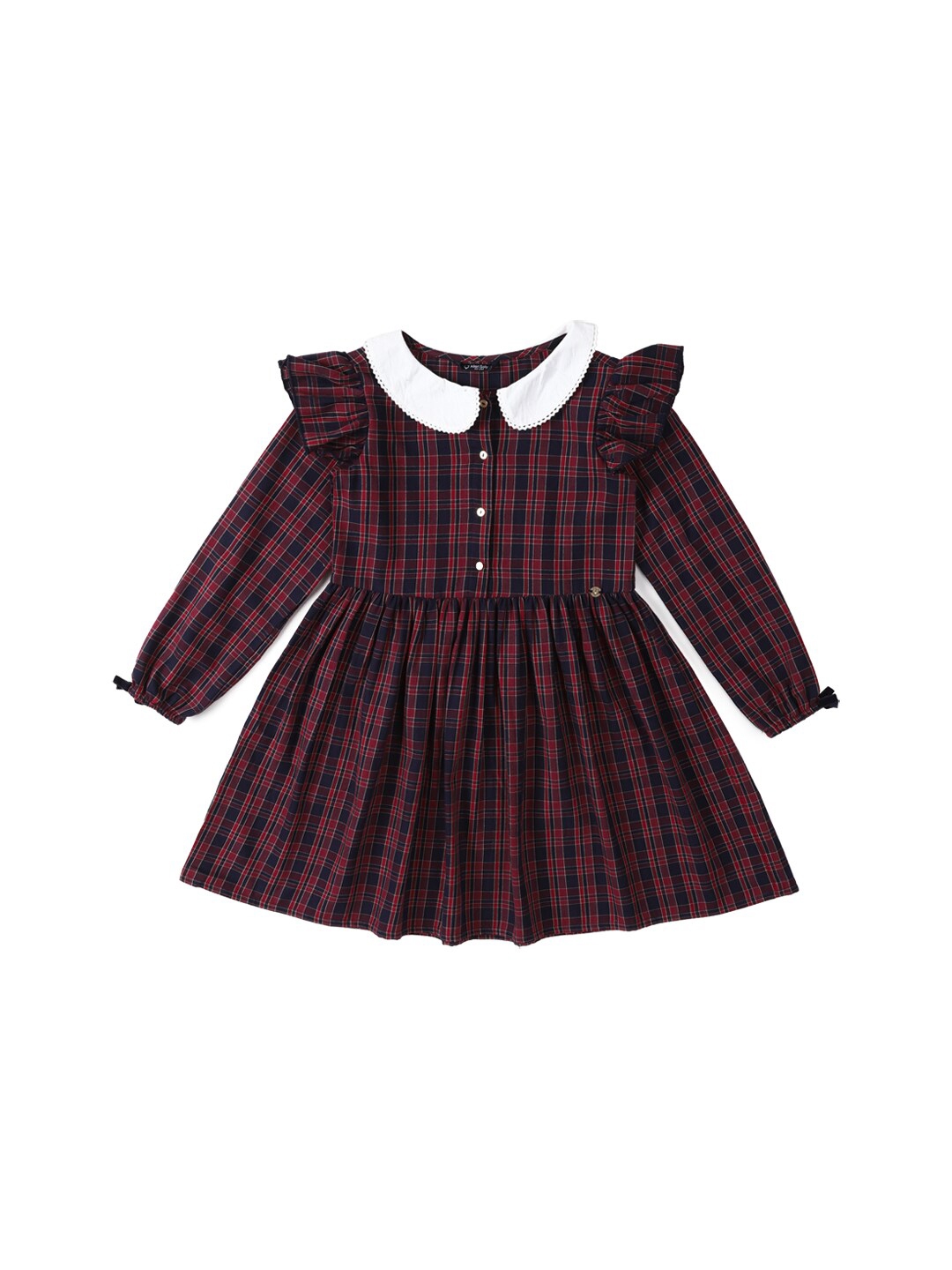 Buy Allen Solly Junior Girls Checked Peter Pan Collar Gathered Cotton ...