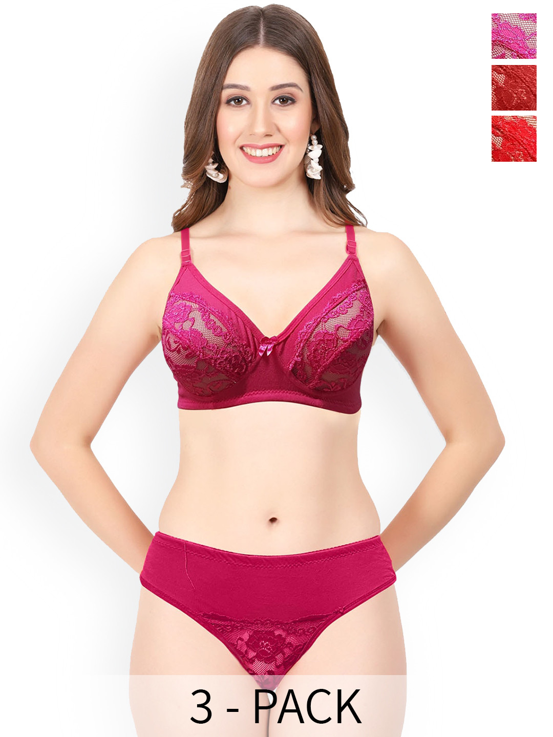 3 Sets Solid Ribbed Seamless Comfort Lingerie Set