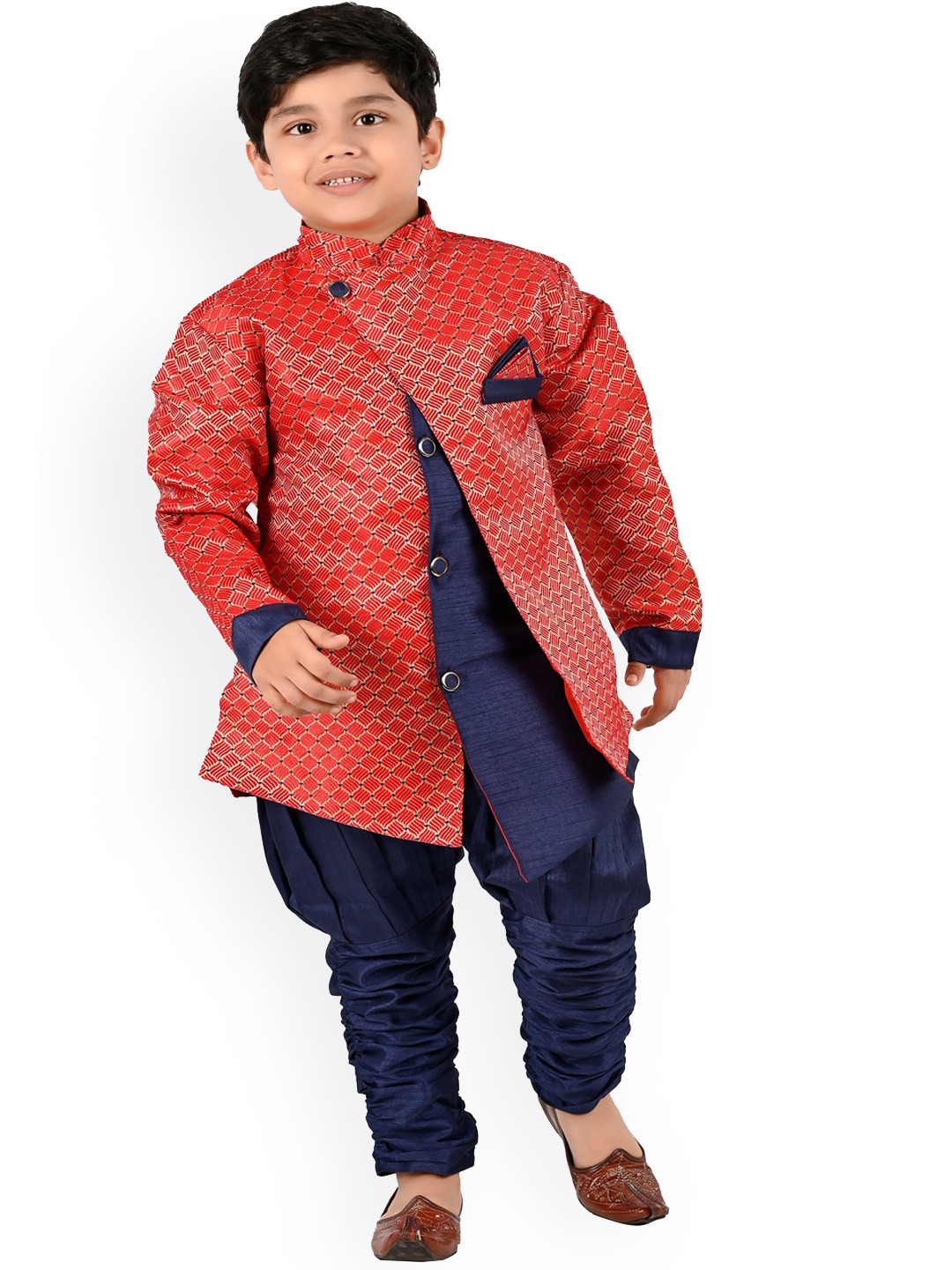 Boys Hand Embroidered Mauve Kurta with Churidar Pant