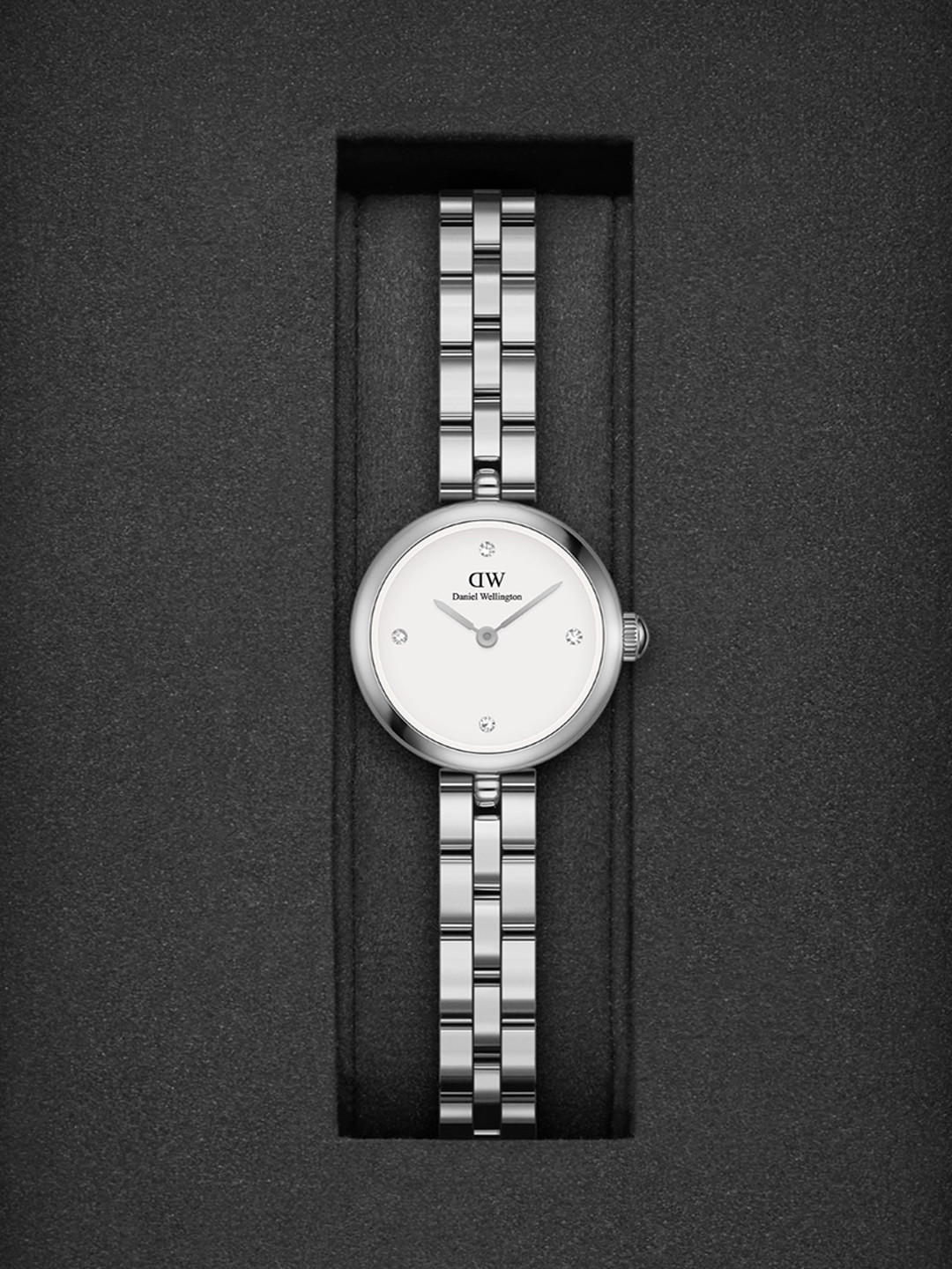 Daniel Wellington Iconic Link Black Dial Silver Steel Strap Watch For Women - DW00100206