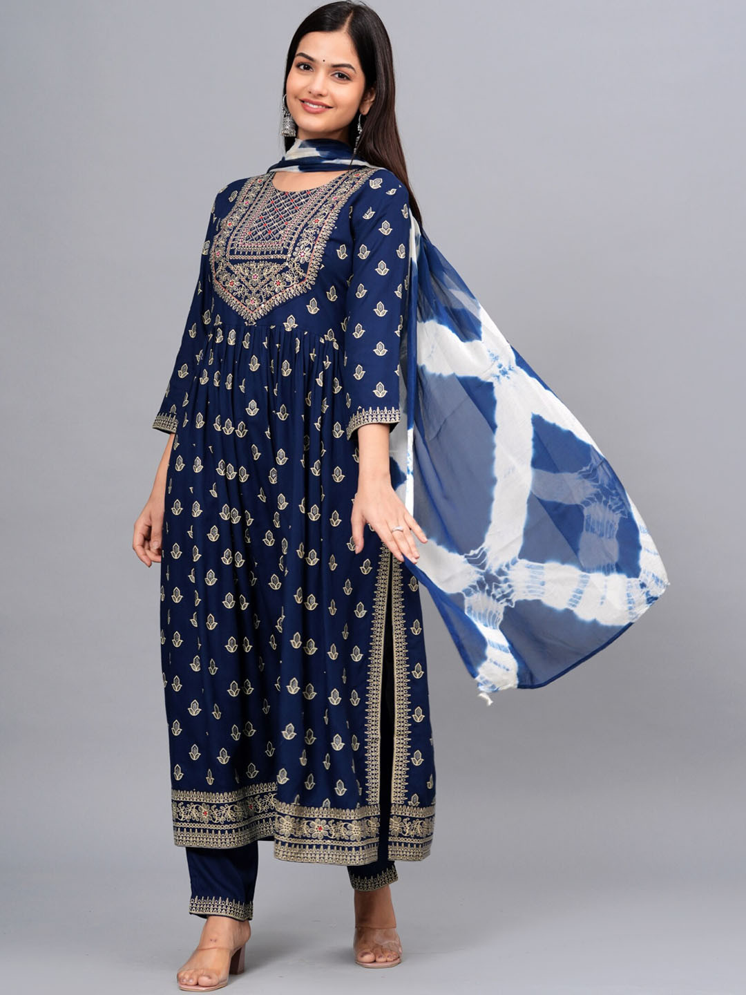 Buy NEW4U Ethnic Motifs Printed Regular Kurta With Trousers & Dupatta ...