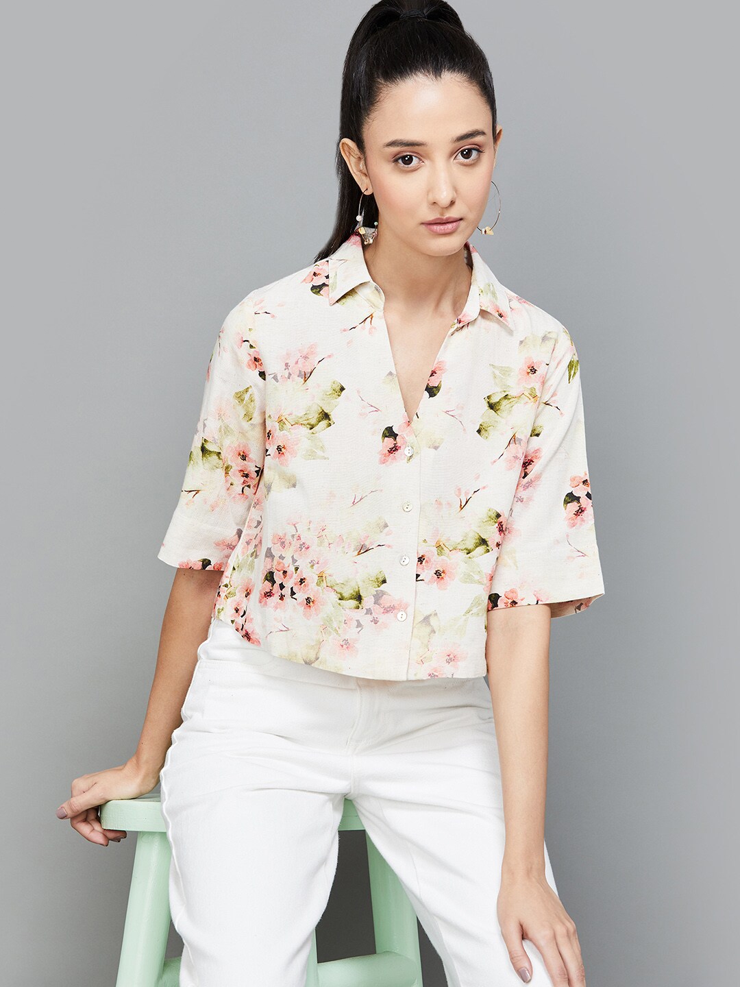 Buy CODE By Lifestyle Floral Printed Shirt Style Top - Tops for Women ...