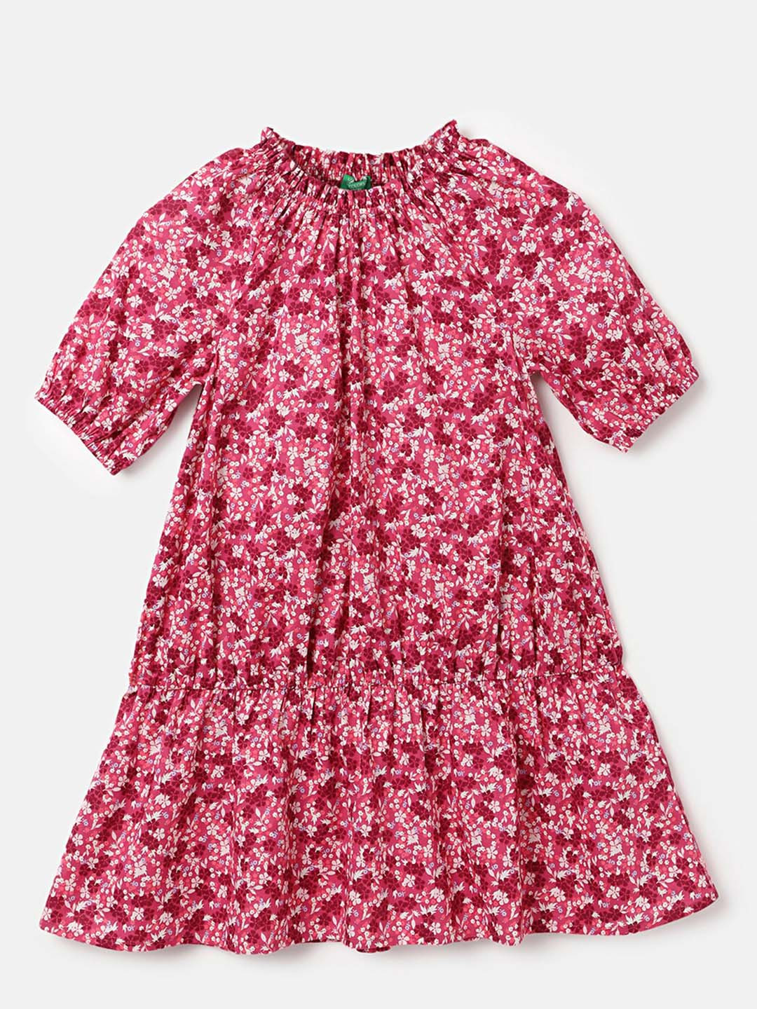 Buy United Colors Of Benetton Girls Floral Printed Puffed Sleeves Fit ...