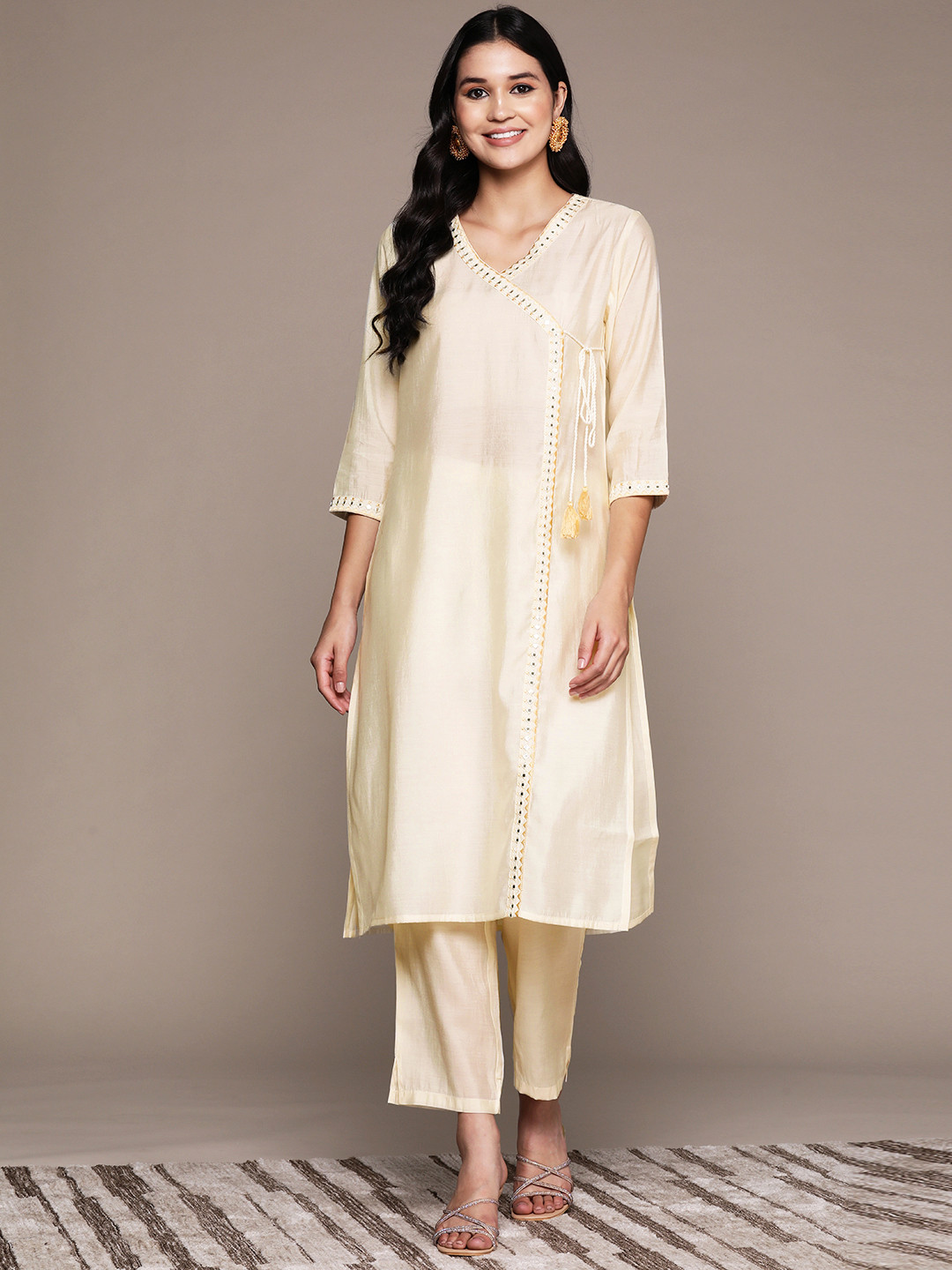 Black Kurta Art Silk With Mirror Work Aligadhi Pant