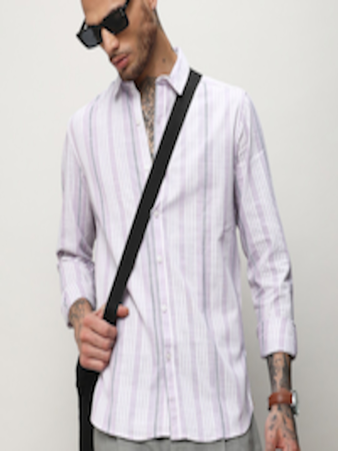 Buy Campus Sutra White Vertical Striped Classic Cotton Casual Shirt ...
