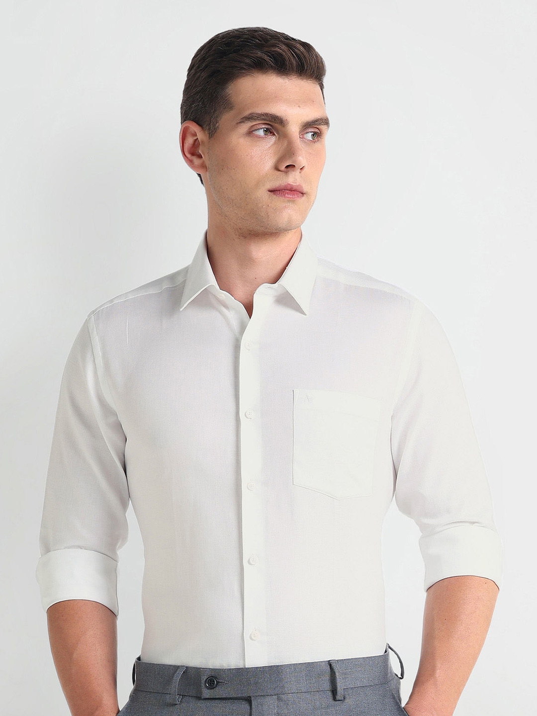 Buy Arrow Slim Fit Self Design Pure Cotton Formal Shirt - Shirts for ...
