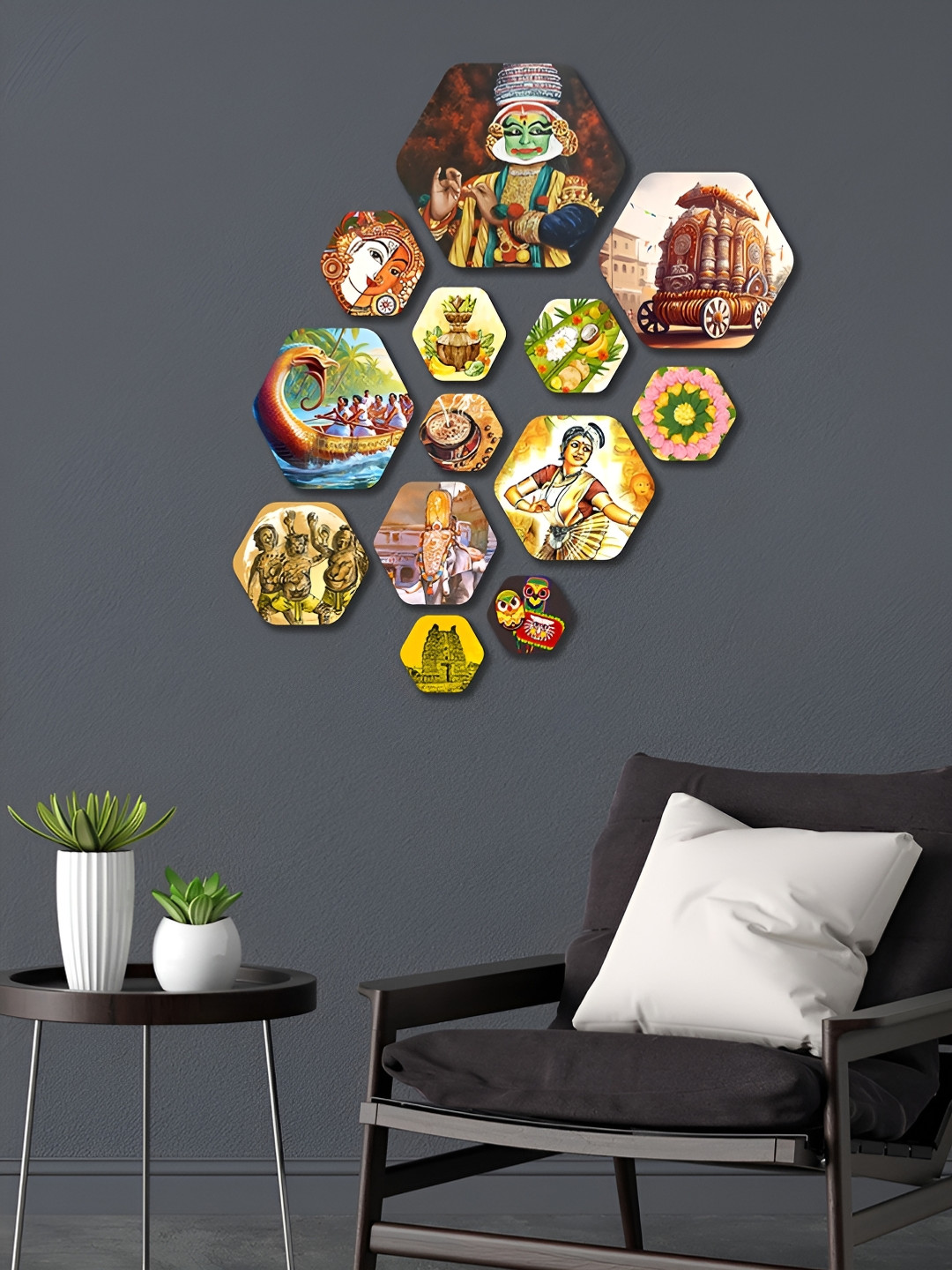 Buy ArtVibes Brown & Yellow 13 Pieces Wooden Hall Hangings Wall Decor