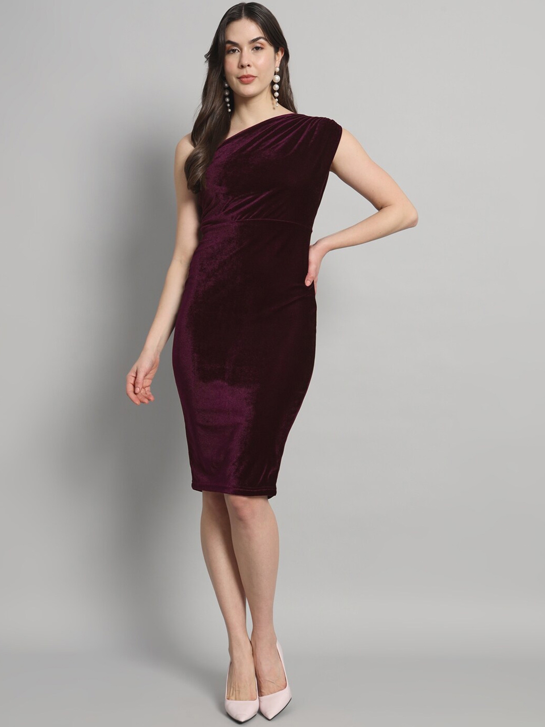 Buy VAARARO One Shoulder Velvet Bodycon Dress - Dresses for Women ...