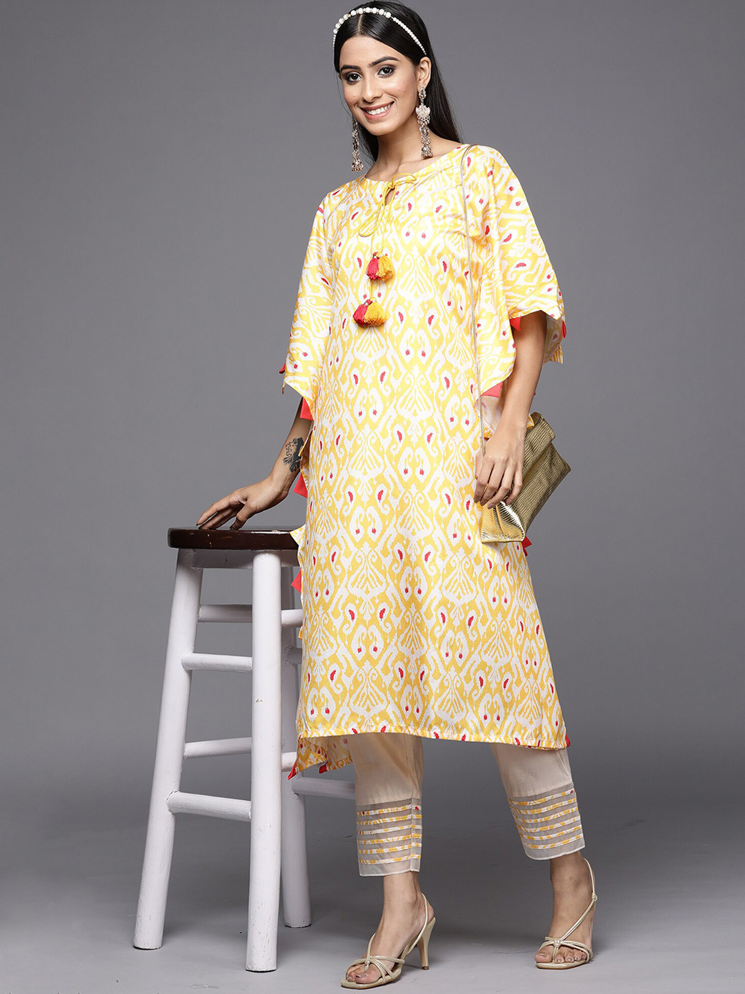 Kesariya Yellow Printed Straight Kaftan With Trouser main image 1