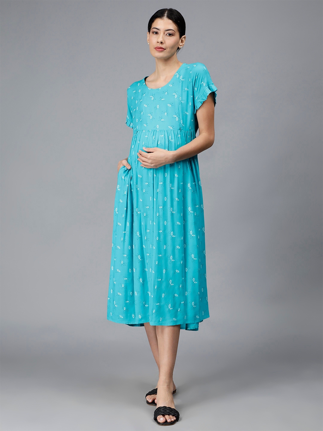 Buy NIGHTSPREE Ethnic Motifs Print Maternity Fit & Flare Midi Dress ...