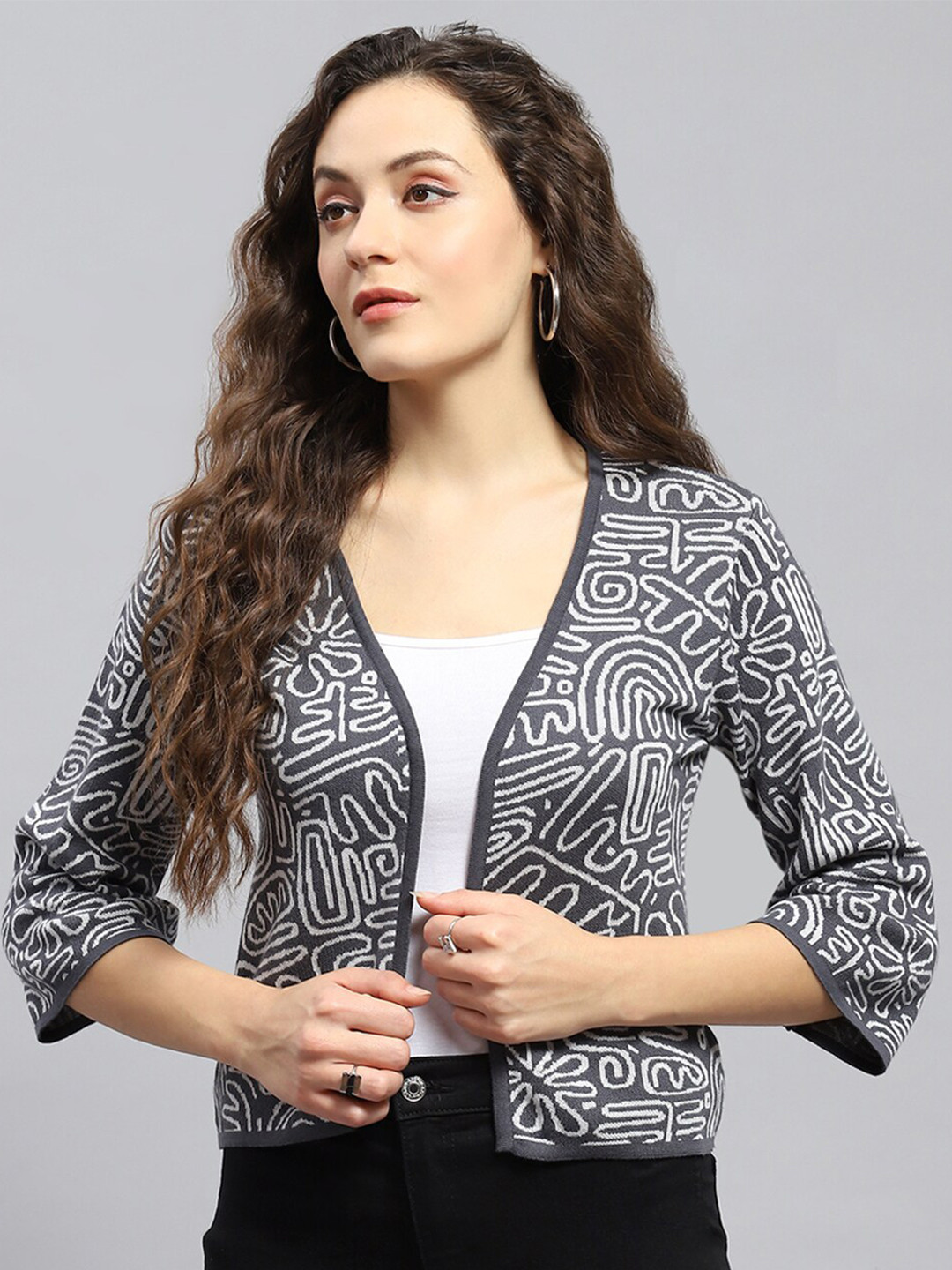 Scorpius Red Printed Open Front Shrug main image 0